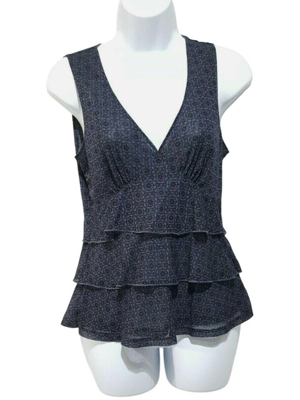 Y2K Michael Kors Womens Top Black Gray Ruffle Tiered Babydoll Sleeveless Size S